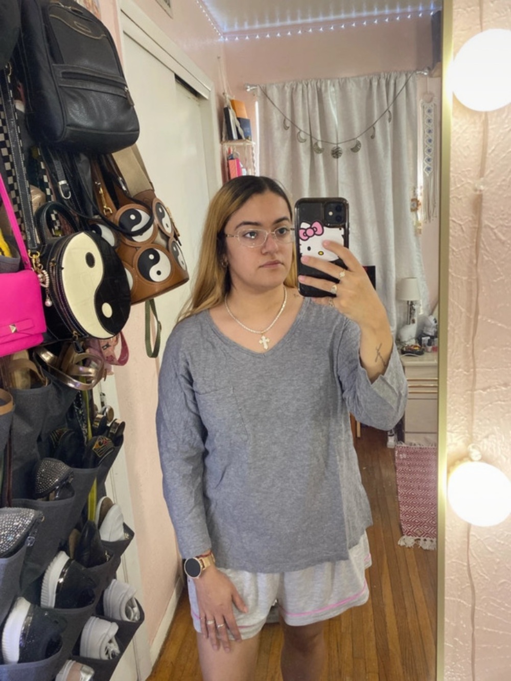 Saks Fifth Avenue Heather Gray V-Neck Long Sleeve Top